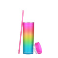 Colorful Hot selling 16oz  classicial Gradient plastic straight bottle Premium Insulated plastic food grade BPA Free